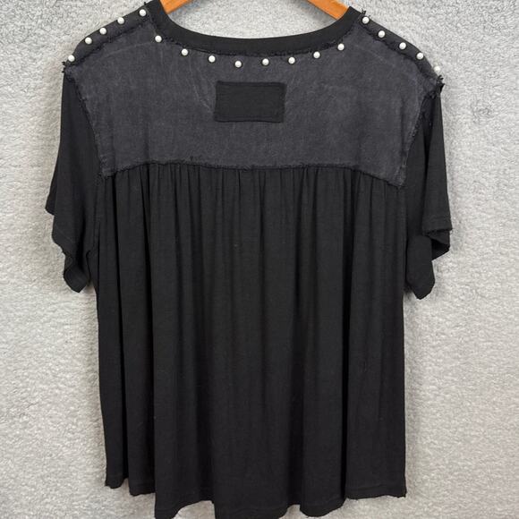 Pol Oversized Pearl Detail Ribbed Top Frayed Edge Twill Size S Boho Whimsigoth - Picture 4 of 9